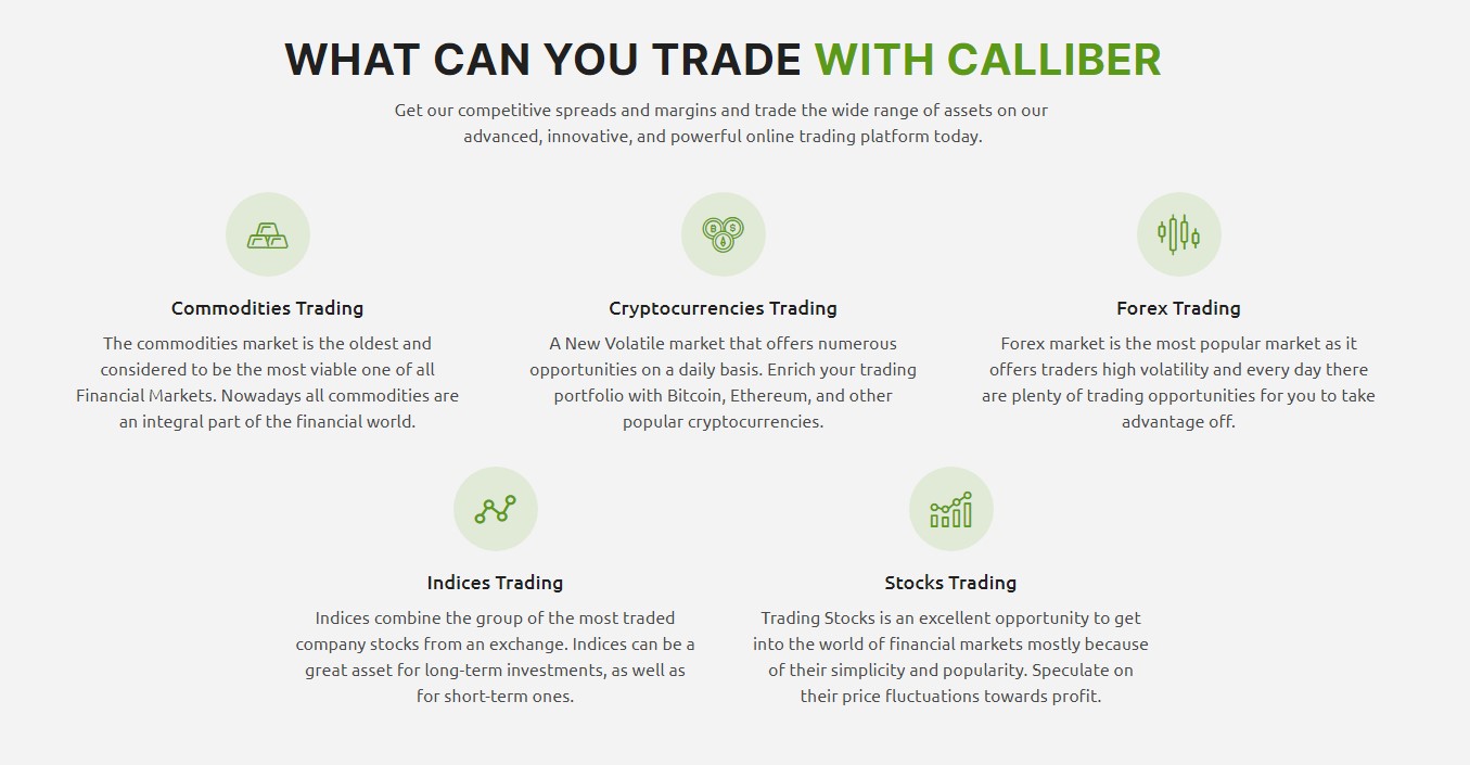 Calliber.io range of market - what can you trade