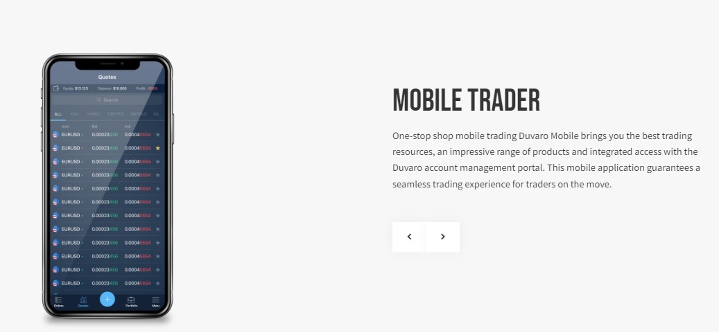 duvaro Mobile Trading platform